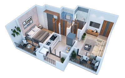 1 BHK Room Plan